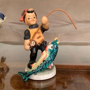 Vintage Friedel Alvaria Hand Painted Figurine Boy Fisherman Fishing West Germany